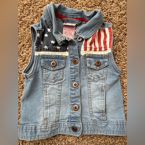 Nannette Other - Nannette Kids Denim Vest | Stars & Stripes | Patriotic Back Star | Size 4–5T